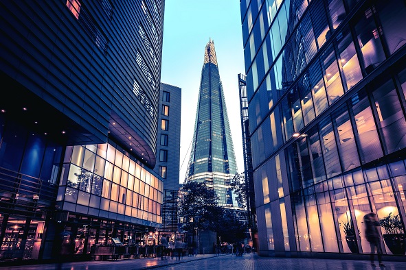 An image of The Shard in London at dusk