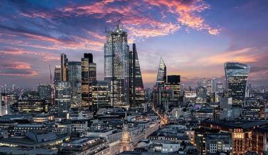 An aerial image of The City of London