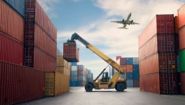 Container terminal with forklift