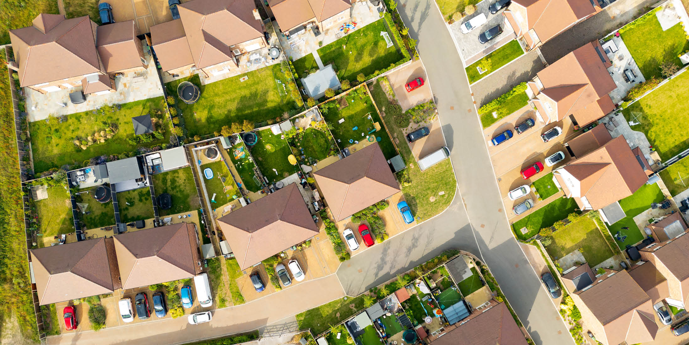 An aerial image of a modern housing development
