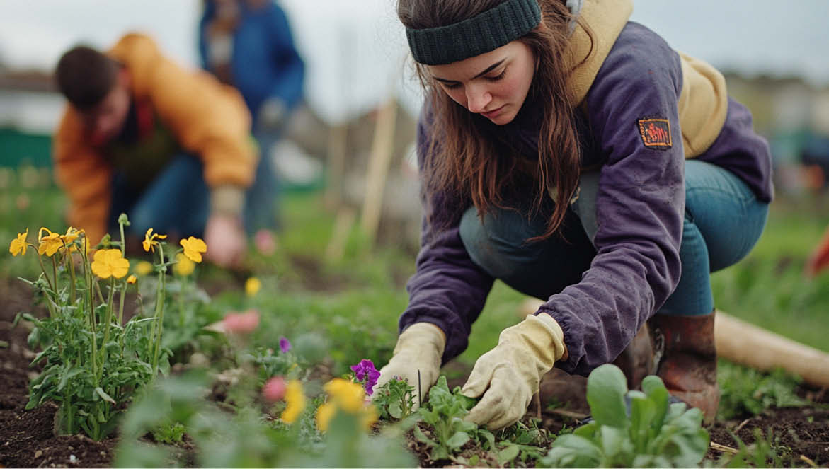 A group of volunteers planting flowers