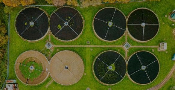 An aerial image of a water treatment plant