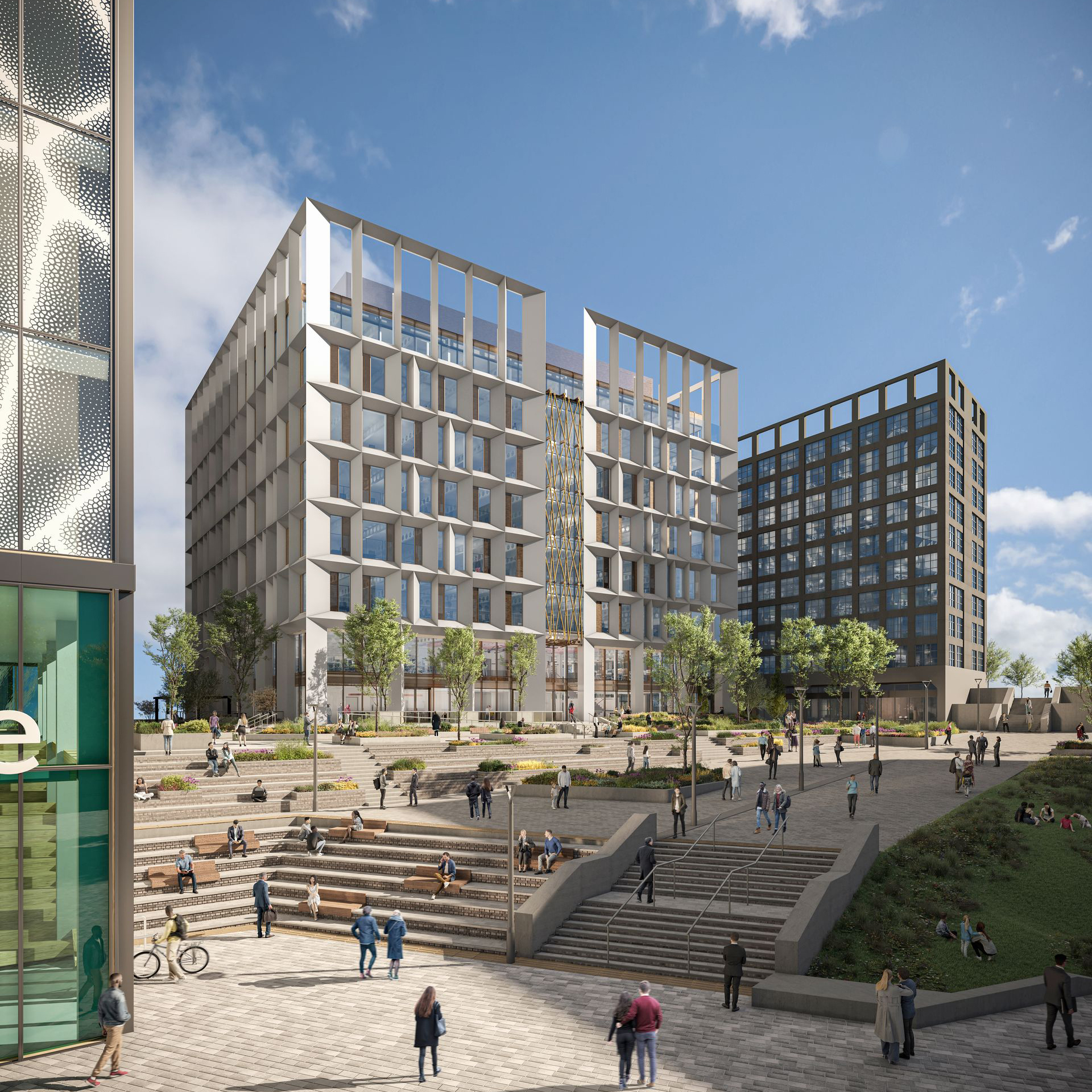 CGI exterior of public realm and facade of Hemisphere, KQ Liverpool