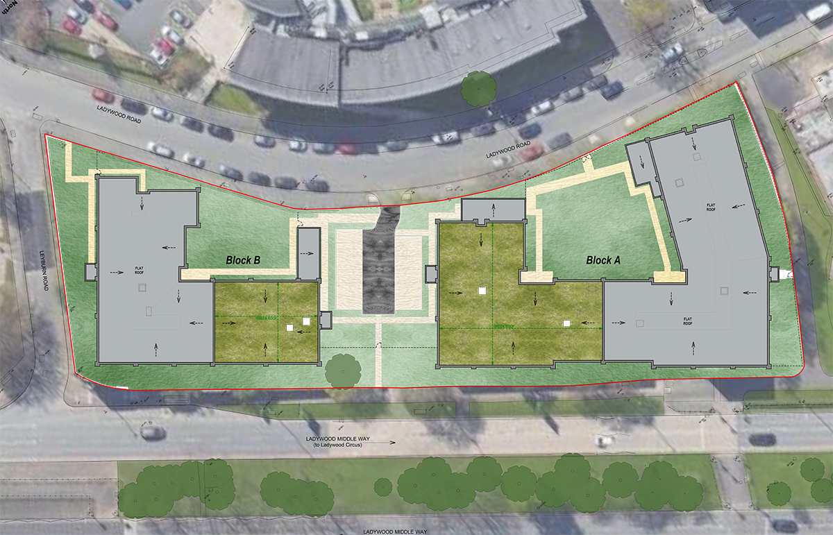A coloured image of the site plan from above