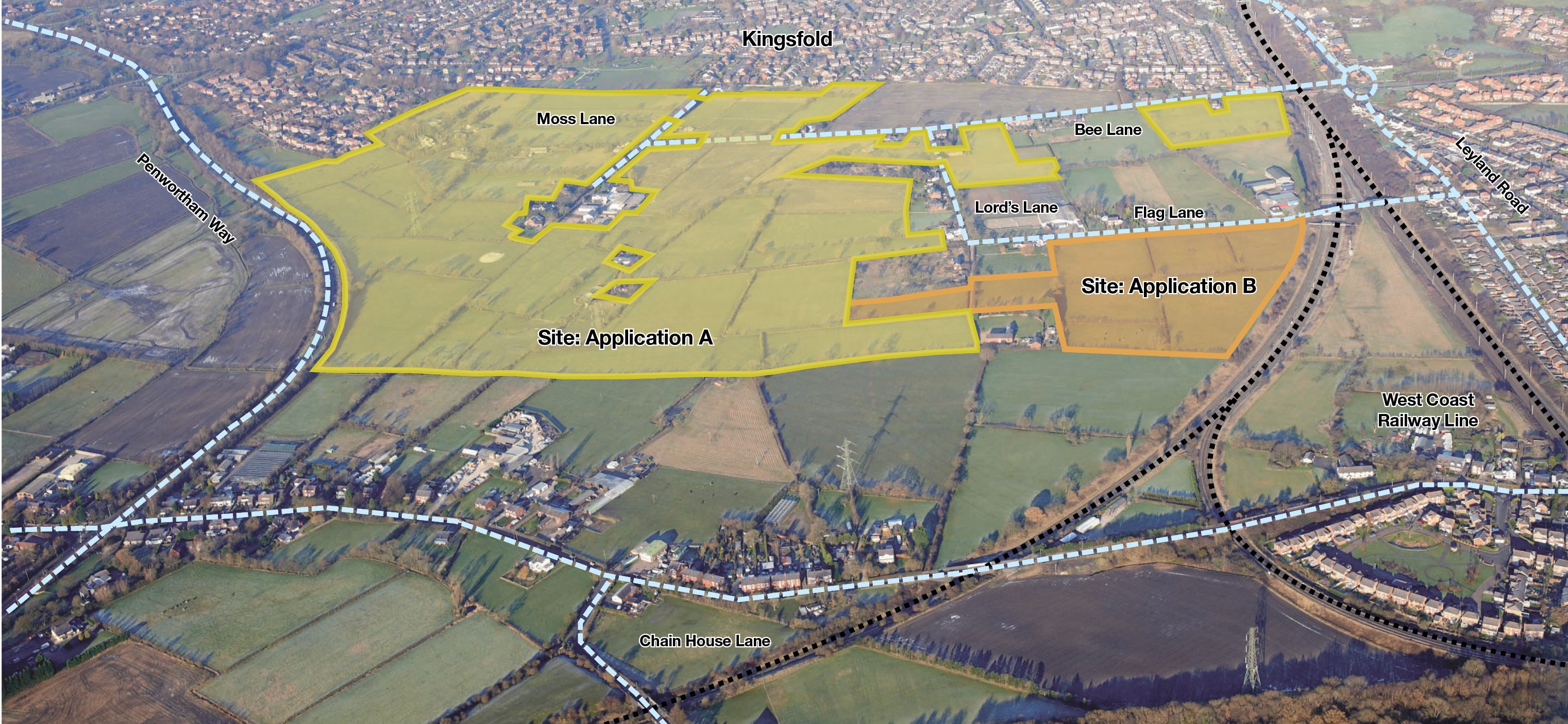 An aerial image of The Lanes applications