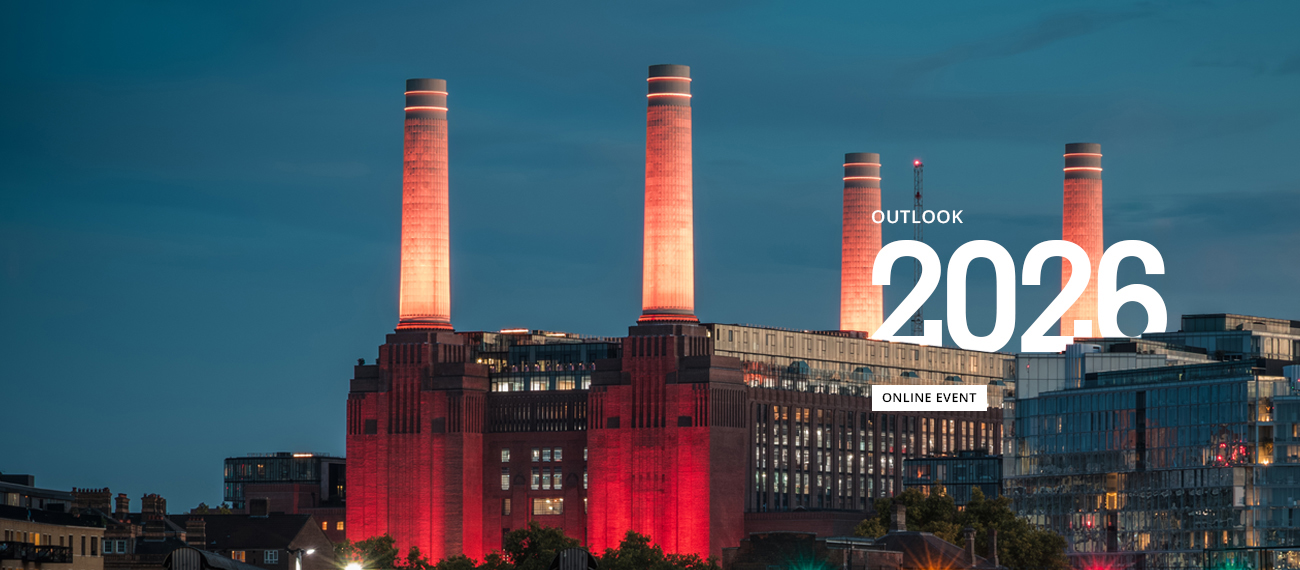 United Kingdom mixed use development interspersed with the text "outlook 2026 online event"