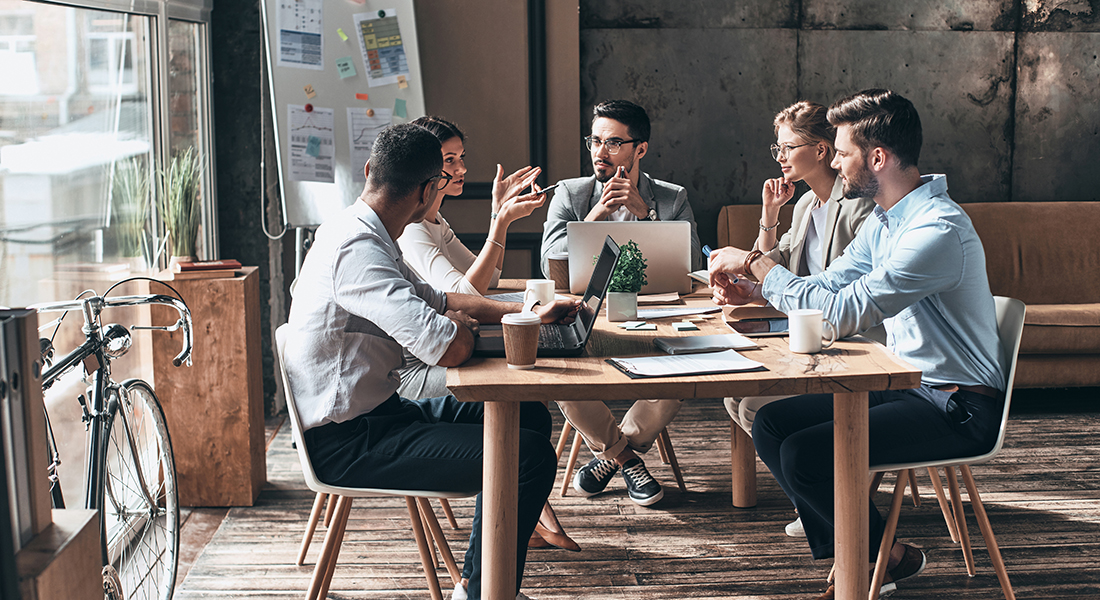 Workers sitting in an office space