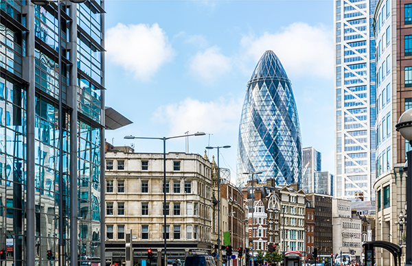 An image of London City with 30 St Mary's Axe in the background