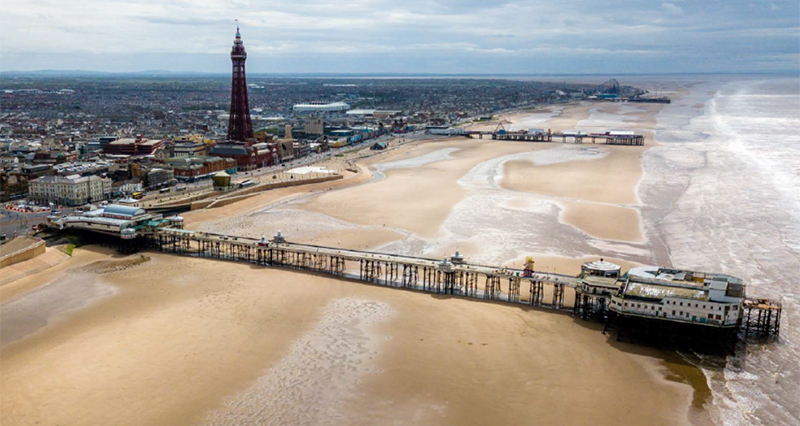 An aerial image of Blackpool North Pier
