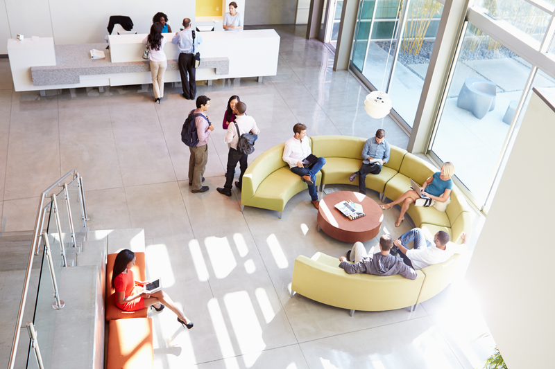 foyer of office building with people